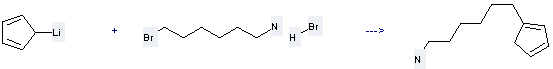 The Lithium,2,4-cyclopentadien-1-yl- can react with 6-Bromo-hexylamine; hydrobromide to get 1,3-Cyclopentadiene-1-hexanamine